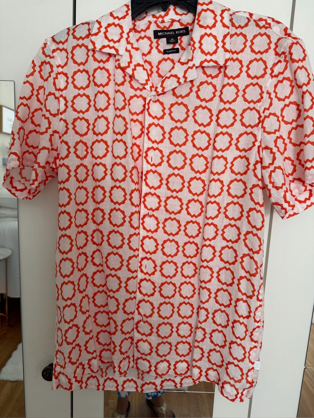 Michael Kors orange & White Geometric Button-Up Shirt